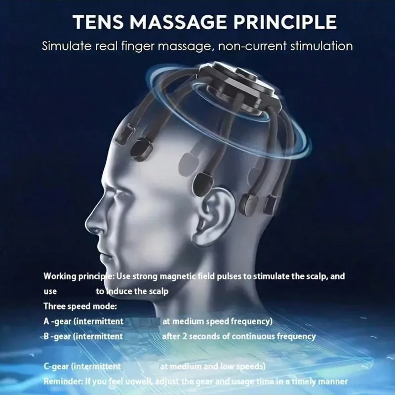 Cordless Electric Scalp Massager,360 Degree Head Massager With 8 Finger Tips, Deep Relaxing And Stress Relief, Holiday Gift - Image 3