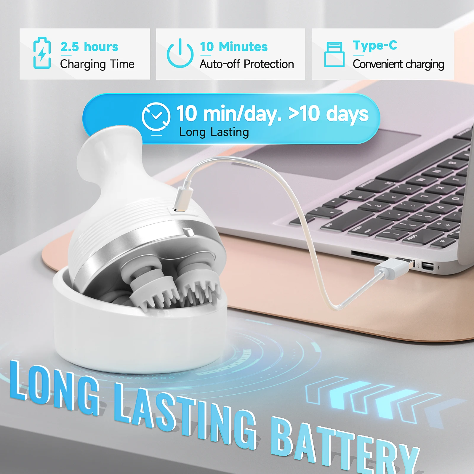 Electric Hair Scalp Massager with Kneading 84 Massage Node, Handheld Scratcher Massager for Hair Growth, Deep Clean,Stress Relax - Image 4