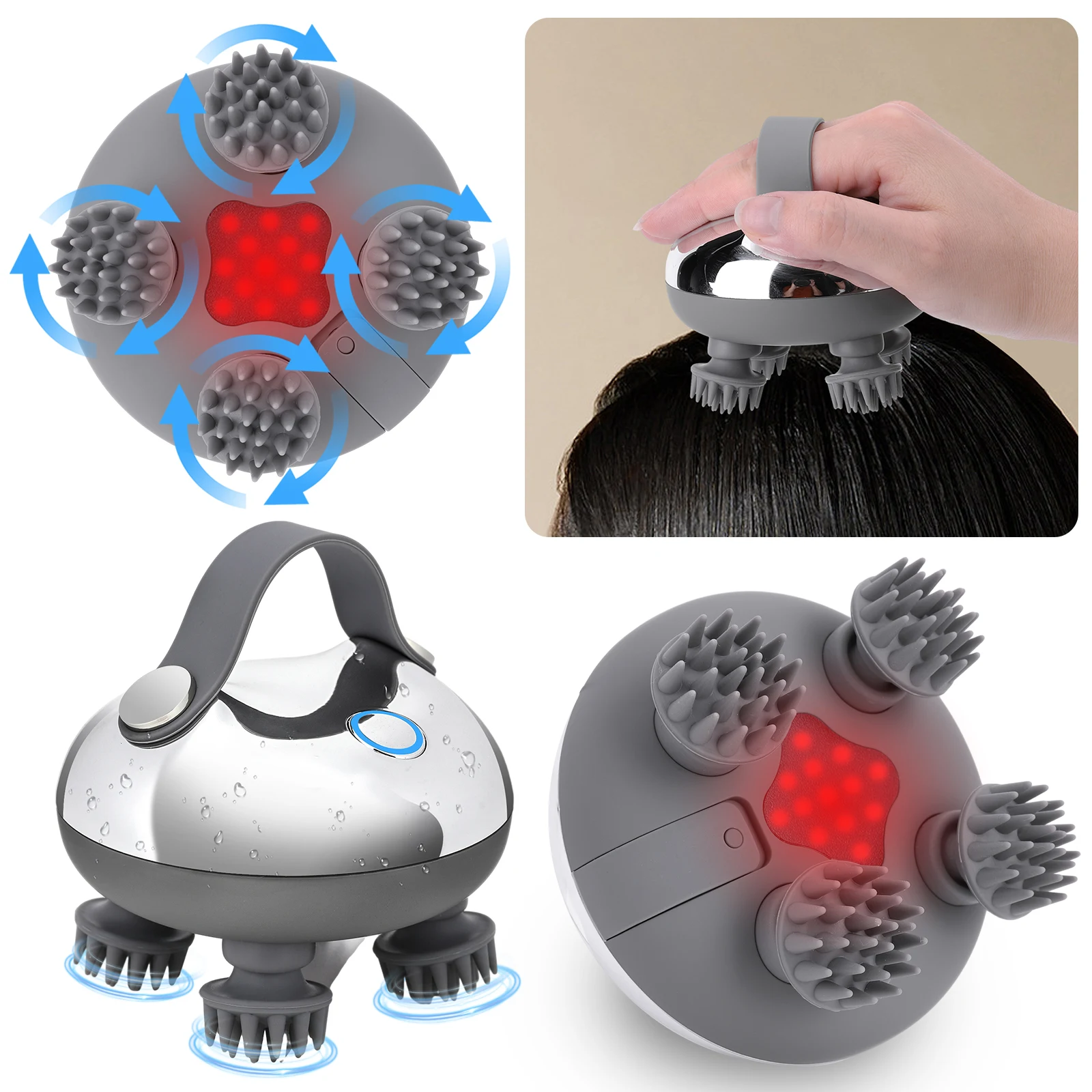 Electric Scalp Massager with 8 Silicone Massage Heads Scalp Kneading Vibrating Device 3 Modes for Hair Growth Stress Relax - Image 5