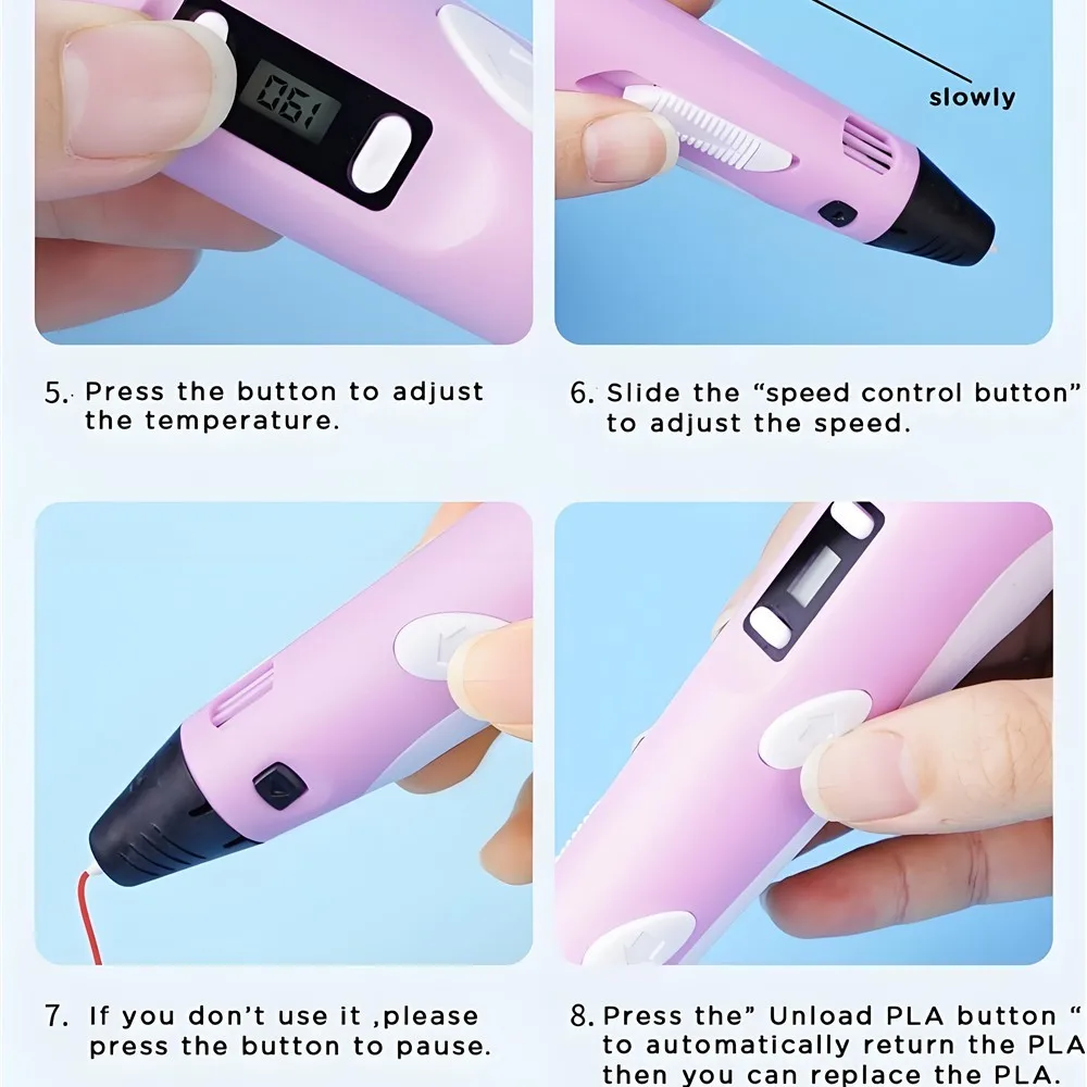 Kids 3D Printing Pen With LCD Screen & Stickers Compatible PLA Filament Safe With 9M PLA Girls Boys Birthday Gift Toys Print Pen - Image 6