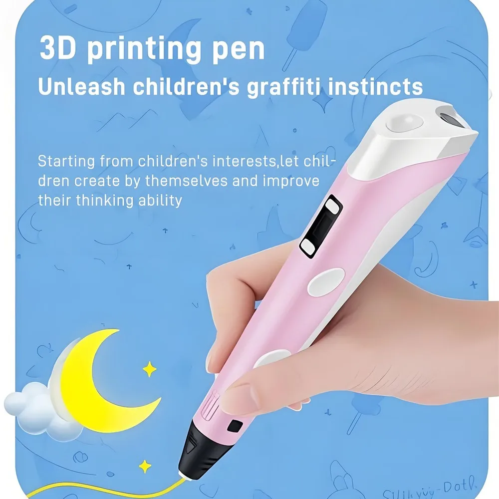 Kids 3D Printing Pen With LCD Screen & Stickers Compatible PLA Filament Safe With 9M PLA Girls Boys Birthday Gift Toys Print Pen - Image 5