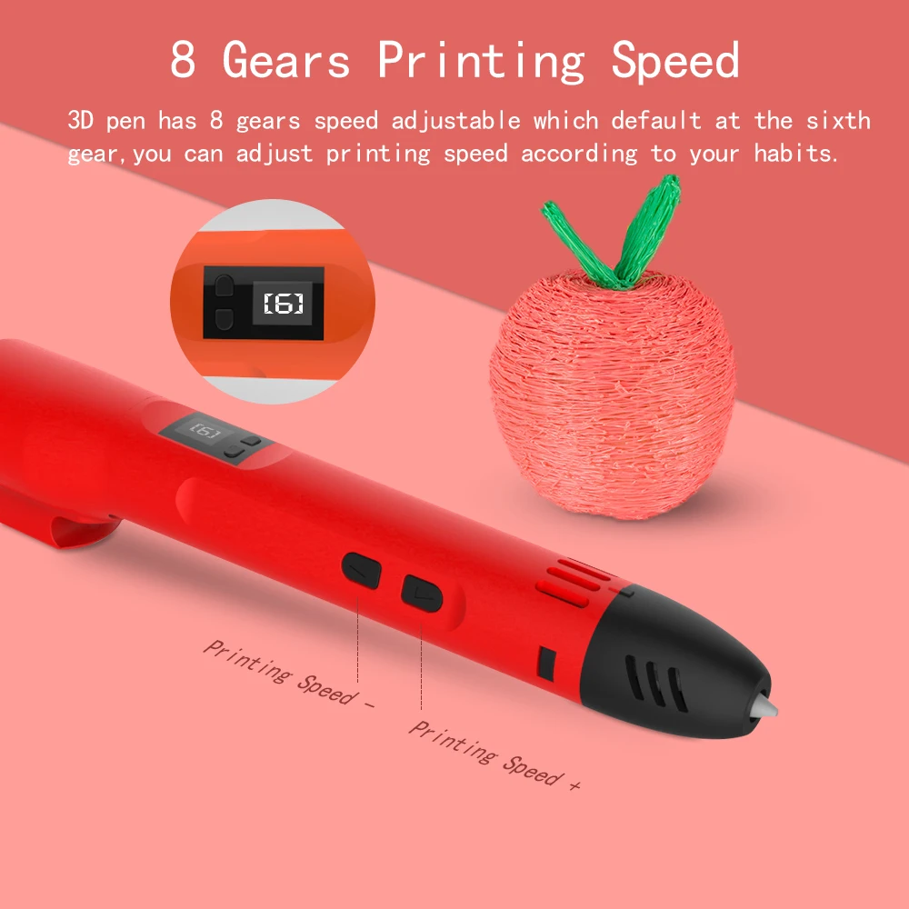 QCREATE 3D Pen Supports ABS PLA HIPS PVA 60-245 Degrees Celsius Range Temperature Adjustable LCD Display 8-Speed Regulation - Image 5