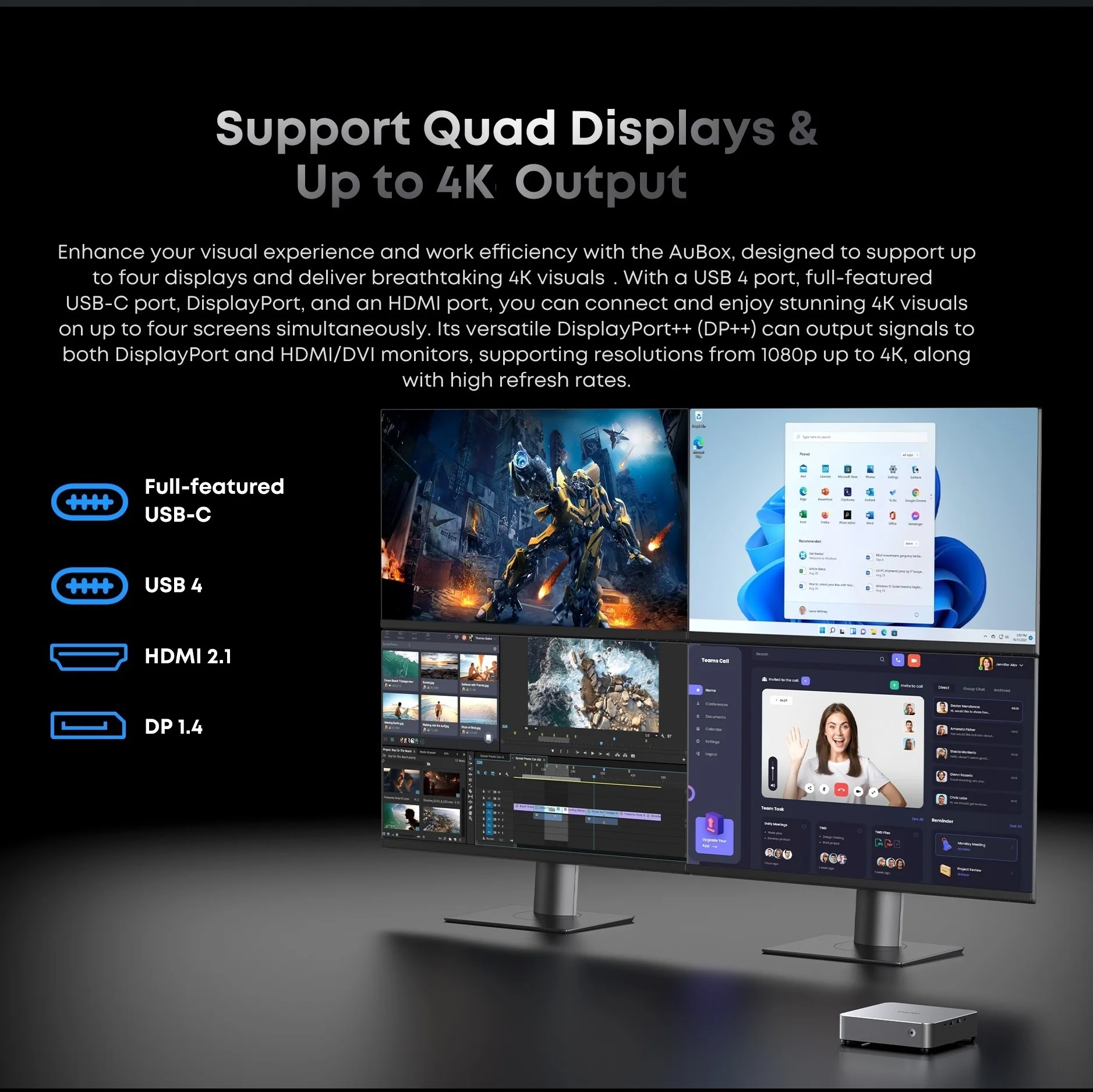 CHUWI AuBox Mini PC AMD Ryzen 7 8745HS 16GB DDR5 512GB SSD Windows 11 Pro 4K Display AI-Link WiFi 6 BT 5.1 Extend M.2 1T*2 - Image 5