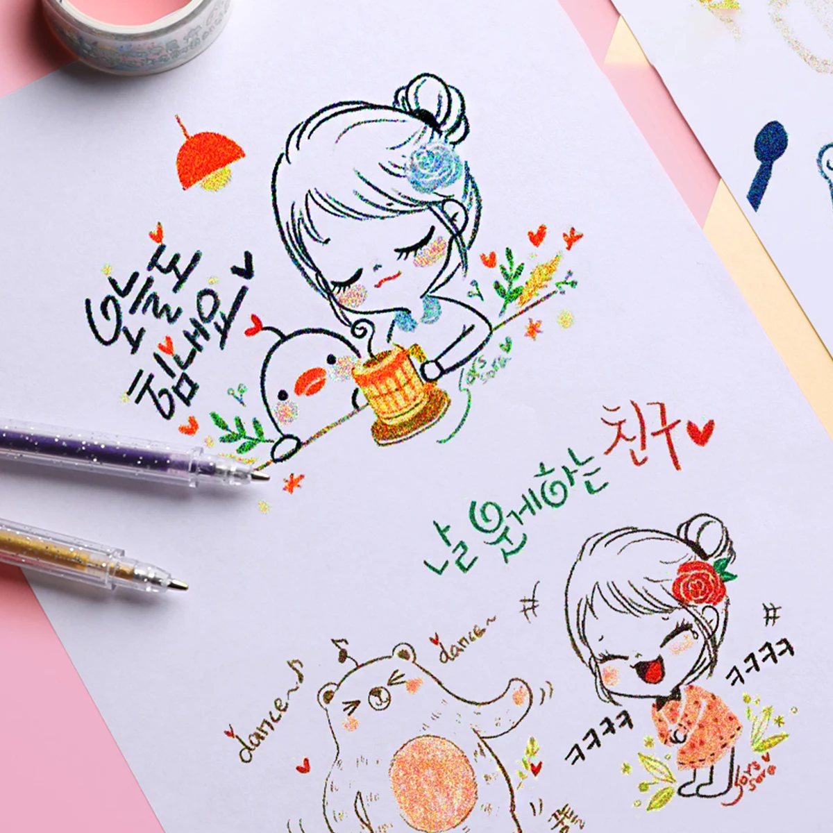 12pcs/18pcs Glitter Gel Pen Set with 18 color ink refill suitable for children adult coloring, journaling, art drawing, book doo - Image 6