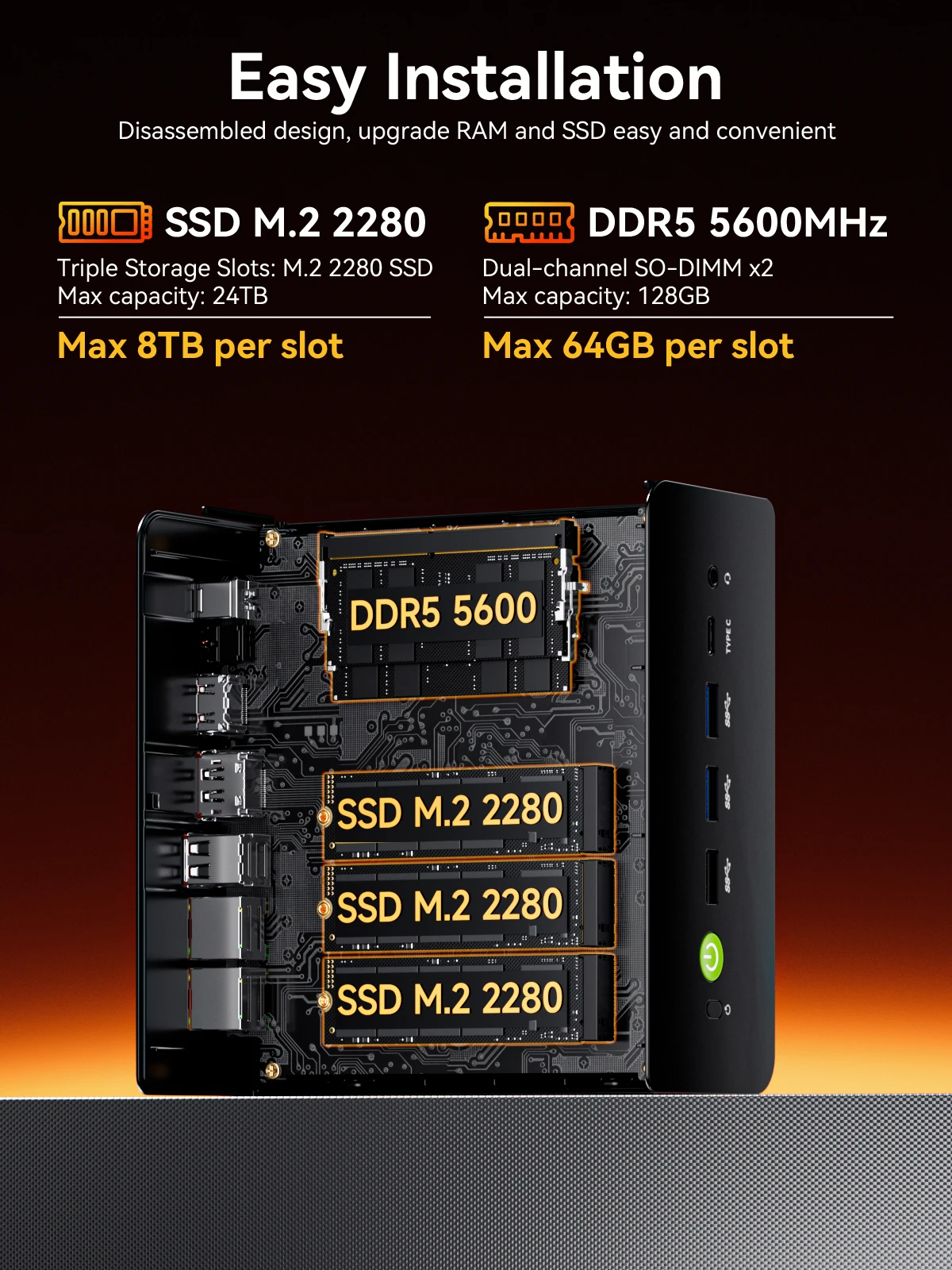 GMKtec K12 Mini PC AMD Ryzen™ 7 H 255 Dual DDR5 5600MT/s 3*SSD PCIe4.0 WiFi 6 BT 5.2 Dual 2.5G LAN OCulink Desktop Computer - Image 6