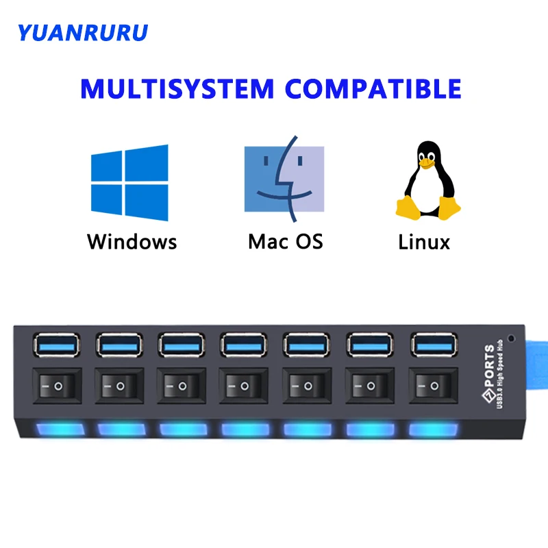 USB Hub 3.0 Hub USB 3 USB 2.0 Multi USB Splitter Power Adapter 4/7 Port Multiple Expander 2.0 with Switch for PC Accessories - Image 4