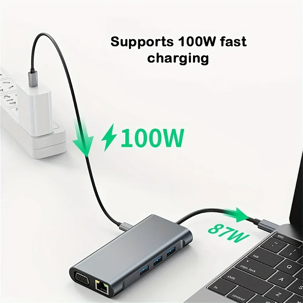 USB C Hub 4K 30Hz Type-C to HDTV Compatible USB 3.0 Adapter 10-in-1 Type-C Hub Docking Station PD 87W USB C Splitter for MacBook - Image 4