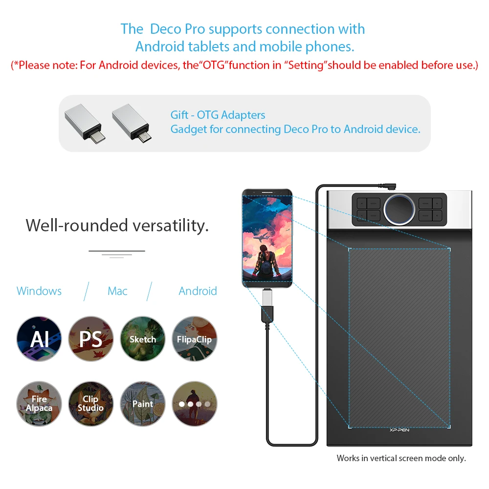 XPPen Deco Pro M 11 inch Graphic Drawing Tablet 1 Wheel 8 Express Keys Tilt Supported 8192 Levels for Mac PC - Image 5