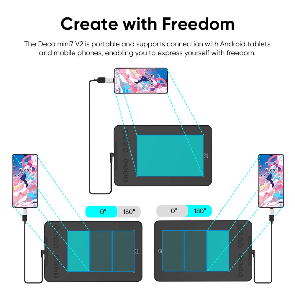 Drawing Tablet XPPen Pen Tablet Deco Mini7V2 with Tilt Function 8 Keys 16384 Levels Graphics Tablet for Android Mac Windows - Image 6