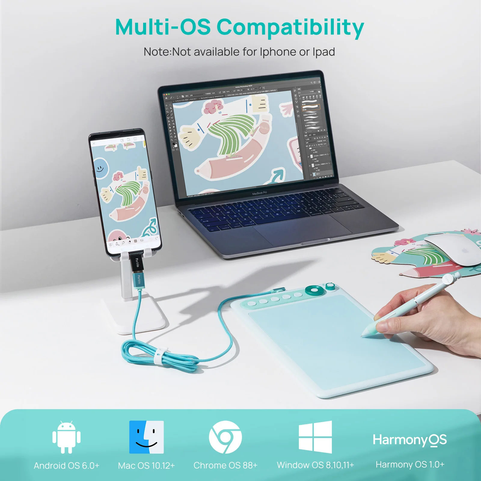 Parblo Intangbo X7 Drawing Tablet 7.2x4.5 inch Graphics Tablets,Digital Drawing Tablet with 6 Customized Keys for Digital Art - Image 5