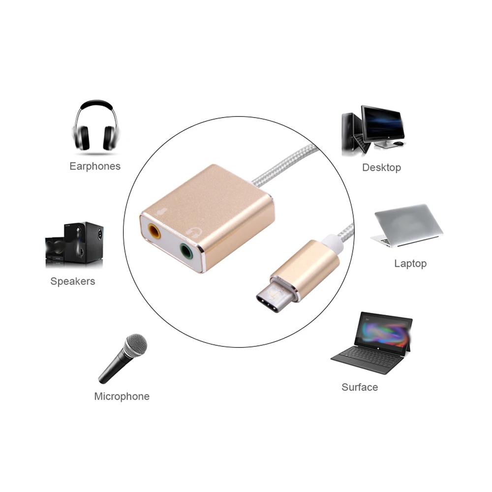 1PCS USB Type C Type-C External Sound Card Adapter Audio Card USB-C to Jack 3.5mm Earphone Micphone for Laptop Macbook Pro - Image 3