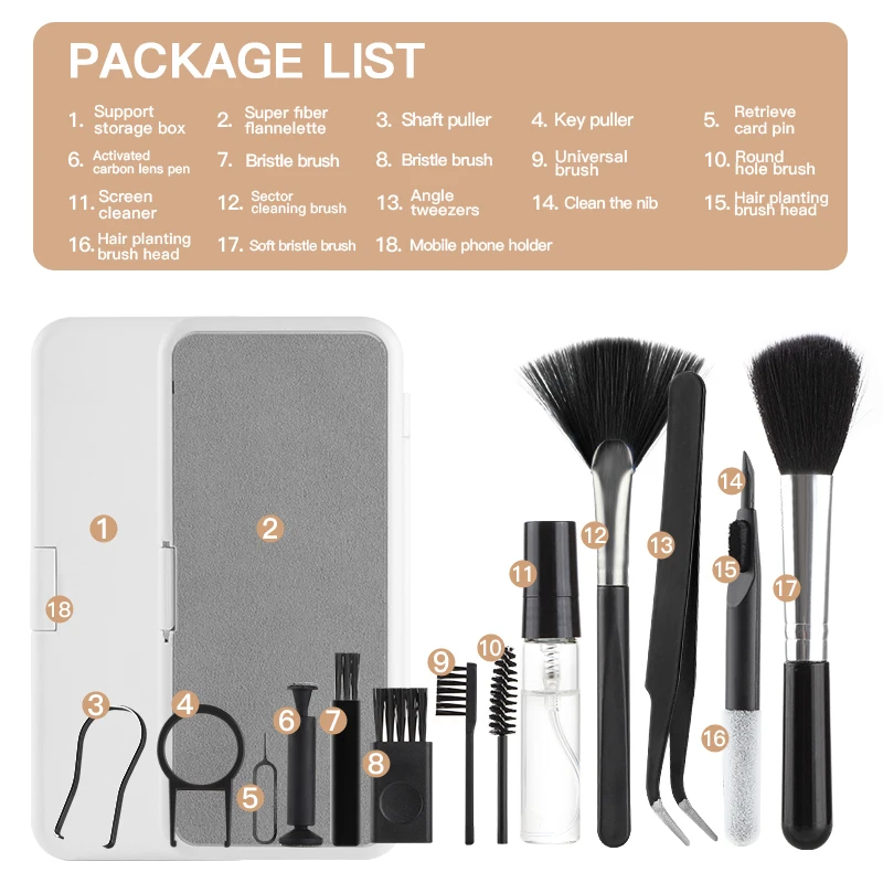 18 in 1 Computer Keyboard Cleaner Kit Phone Tablet Camera Screen Cleaning Tools Earphone Clean Brush Keycap Puller Phone Holder - Image 6
