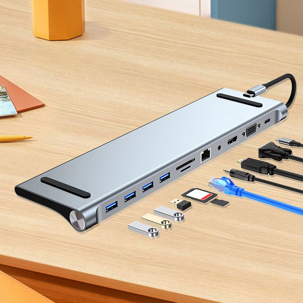 11 in 1 USB C Docking Station with 4K HDMI-Compatible VGA Ethernet USB C Dock 100W PD SD/TF Audio Type C Hub 1* USB 3.0 3*USB2.0 - Image 3