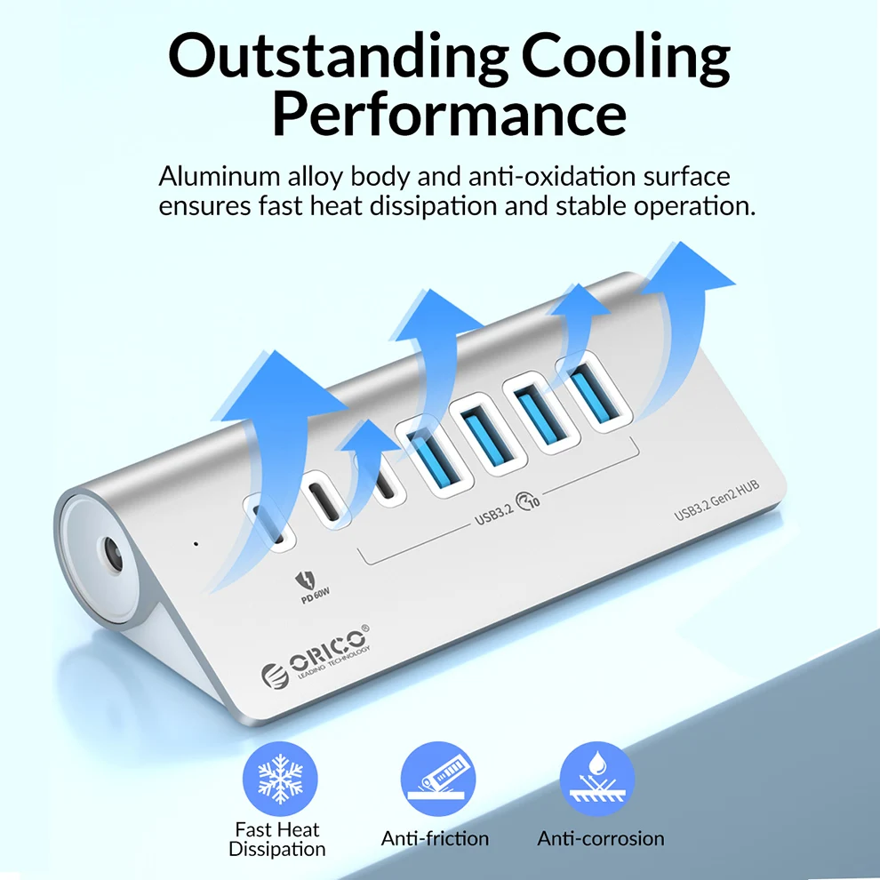 ORICO 10Gbps USB 3.2 Docking Station Hub Type C Splitter PD60W Charging Adapter Multi 4/7 Ports Switch For PC Laptop Accessories - Image 3