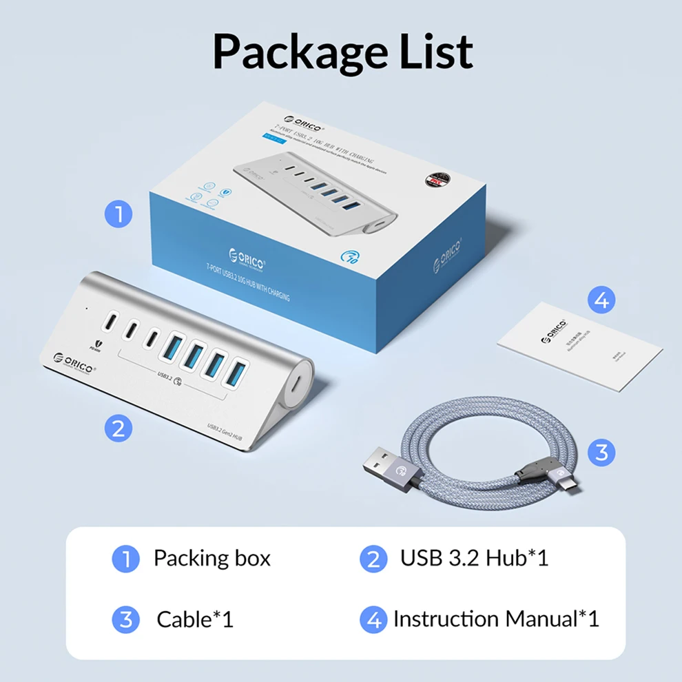 ORICO 10Gbps USB 3.2 Docking Station Hub Type C Splitter PD60W Charging Adapter Multi 4/7 Ports Switch For PC Laptop Accessories - Image 6