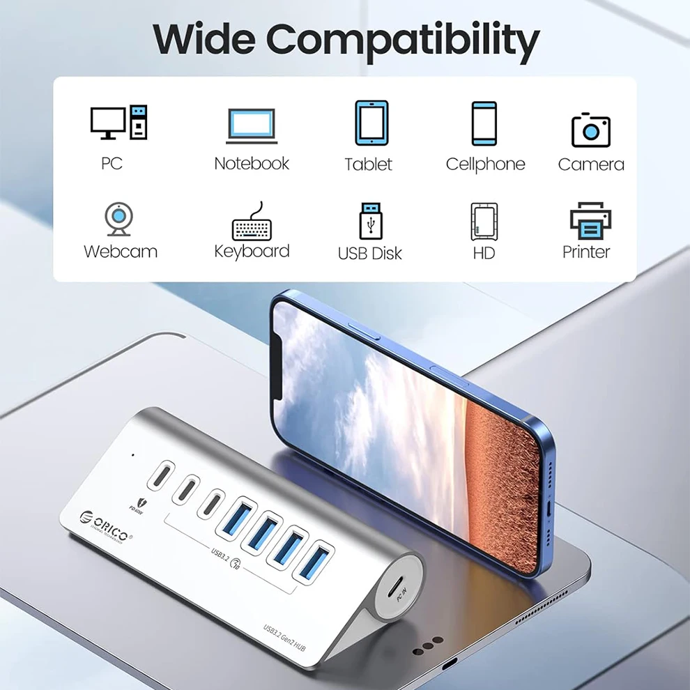 ORICO 10Gbps USB 3.2 Docking Station Hub Type C Splitter PD60W Charging Adapter Multi 4/7 Ports Switch For PC Laptop Accessories - Image 5