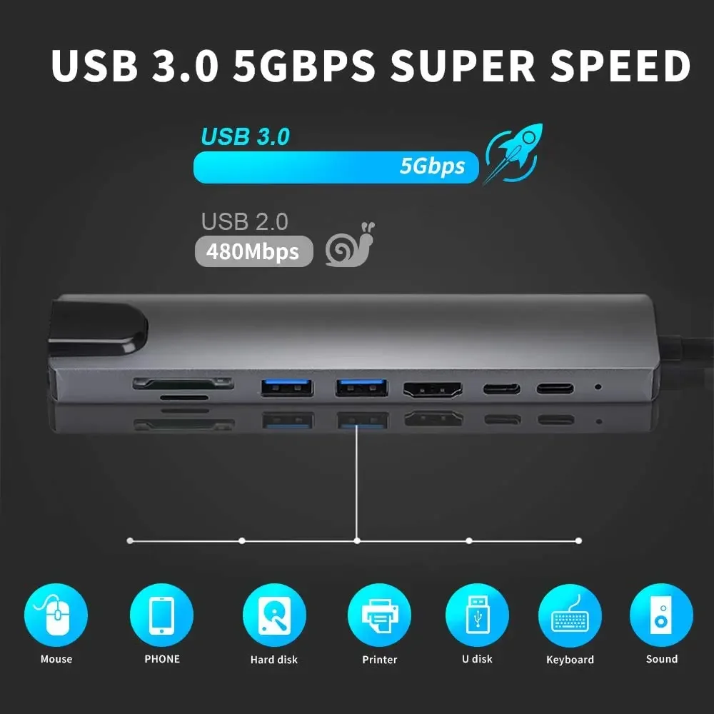 USB 3.0 Hub For Laptop Adapter PC Computer PD Charge Dock Station RJ45 HDMI-compatible TF/SD Card Notebook Type-C Splitter - Image 6