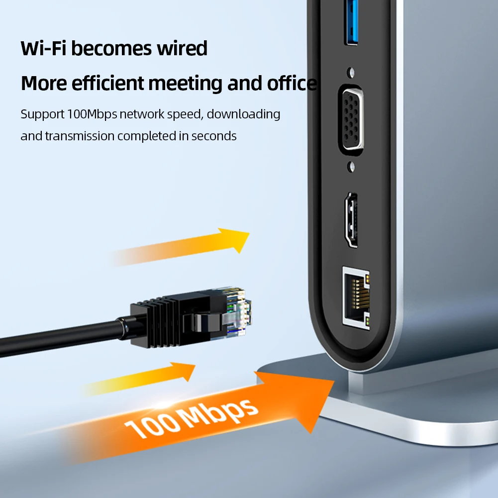 USB C Docking Station PD 100W USB C HUB Type C to HDMI-Compatible Adapter 4K 30Hz VGA RJ45 USB 3.0 HUB USB Splitter for MacBook - Image 4