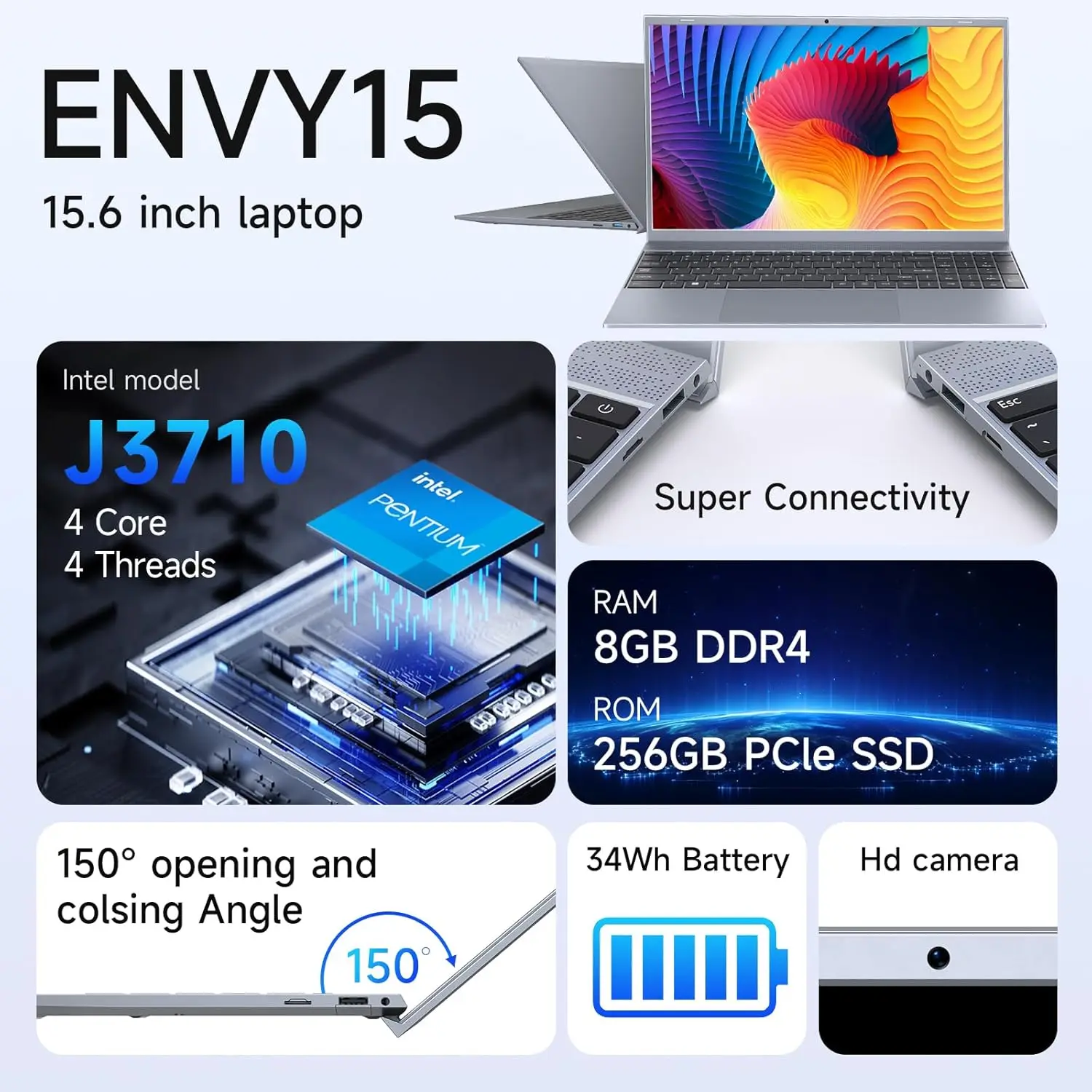 15.6 Inch Laptop J3710 8GB RAM 256GB SSD Windows 11 For Students And Business - Image 2