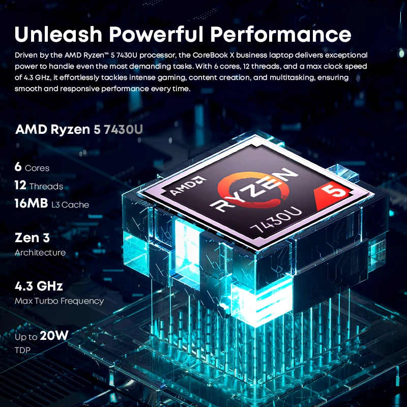 CHUWI CoreBook X Gaming Laptop AMD R5-7430U 6 Cores 14.1 inch FHD IPS Screen 16GB DDR4 RAM 512GB SSD UP to 4.3 Ghz Notebook - Image 3