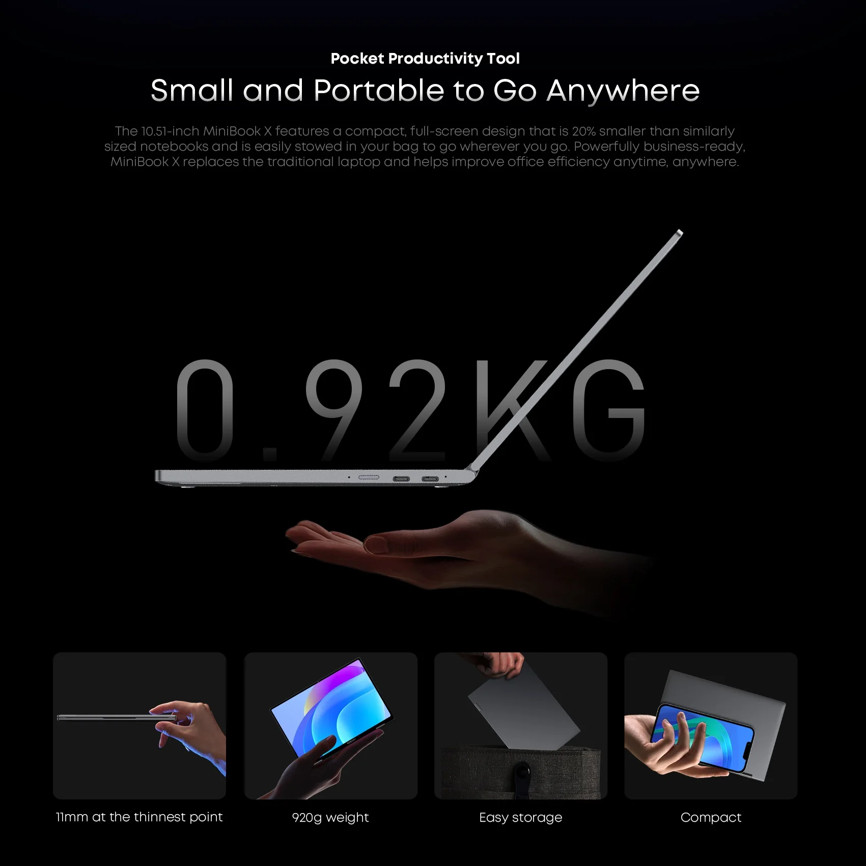 CHUWI MiniBook X N150 Laptop 10.51 Inch 16GB /12GB RAM 512GB SSD 2-in-1 Yoga Mode Intel Windows 11 Notebook 360° Flipable WiFi 6 - Image 5