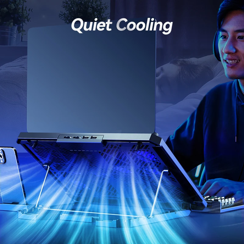 COOLCOLD Laptop Cooling Pad with 12 Quiet Fans,12-17.3 Inch Gaming Laptop Cooler Stand with Two USB Ports & Phone Holder - Image 4