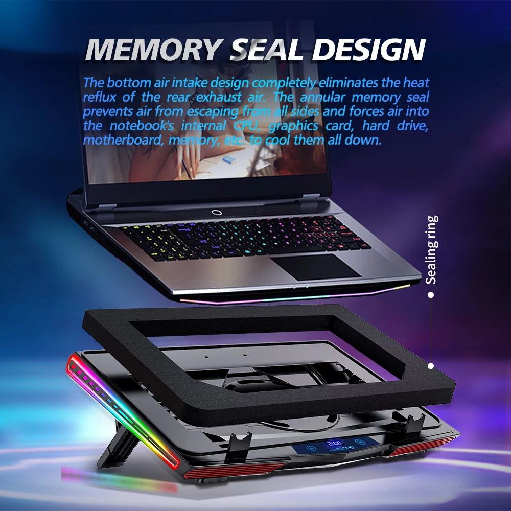 COOLCOLD Air Compression RGB Laptop Cooling Pad - Ultra-Quiet USB Cooler, Fast Heat Dissipation & Adjustable Stand - Image 5