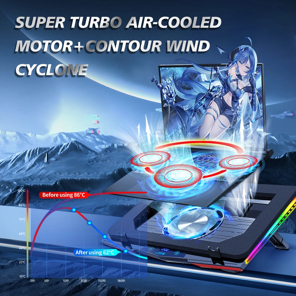 COOLCOLD Air Compression RGB Laptop Cooling Pad - Ultra-Quiet USB Cooler, Fast Heat Dissipation & Adjustable Stand - Image 3