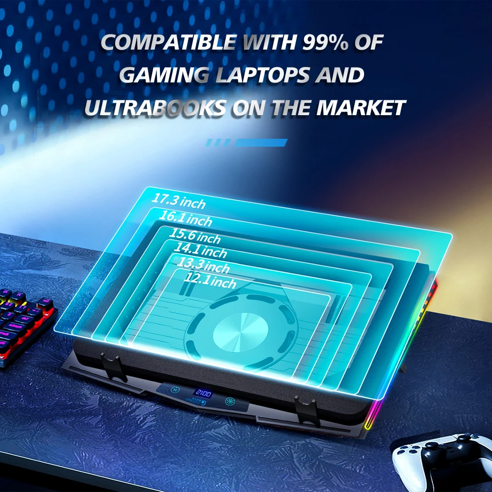 COOLCOLD Air Compression RGB Laptop Cooling Pad - Ultra-Quiet USB Cooler, Fast Heat Dissipation & Adjustable Stand - Image 6