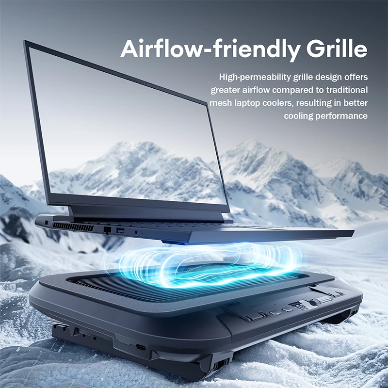 Llano V21 14cm Dual Fans Laptop Cooler 14"-17.3" Lighting Adjustable Foldable Laptop Cooler Pad Cooler Pad LED Light Fan - Image 5