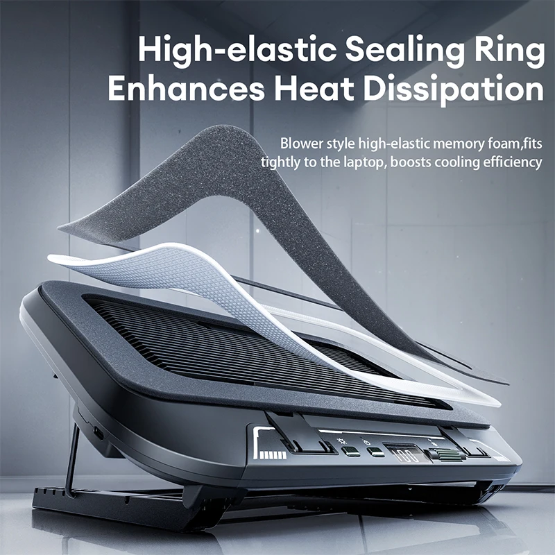 Llano V21 14cm Dual Fans Laptop Cooler 14"-17.3" Lighting Adjustable Foldable Laptop Cooler Pad Cooler Pad LED Light Fan - Image 4