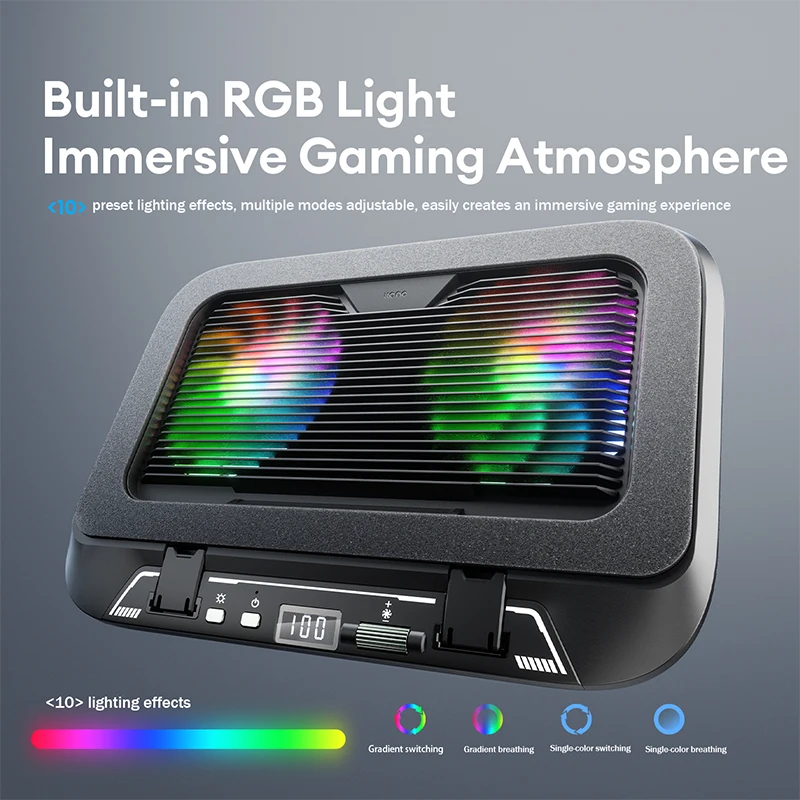 Llano V21 14cm Dual Fans Laptop Cooler 14"-17.3" Lighting Adjustable Foldable Laptop Cooler Pad Cooler Pad LED Light Fan - Image 6