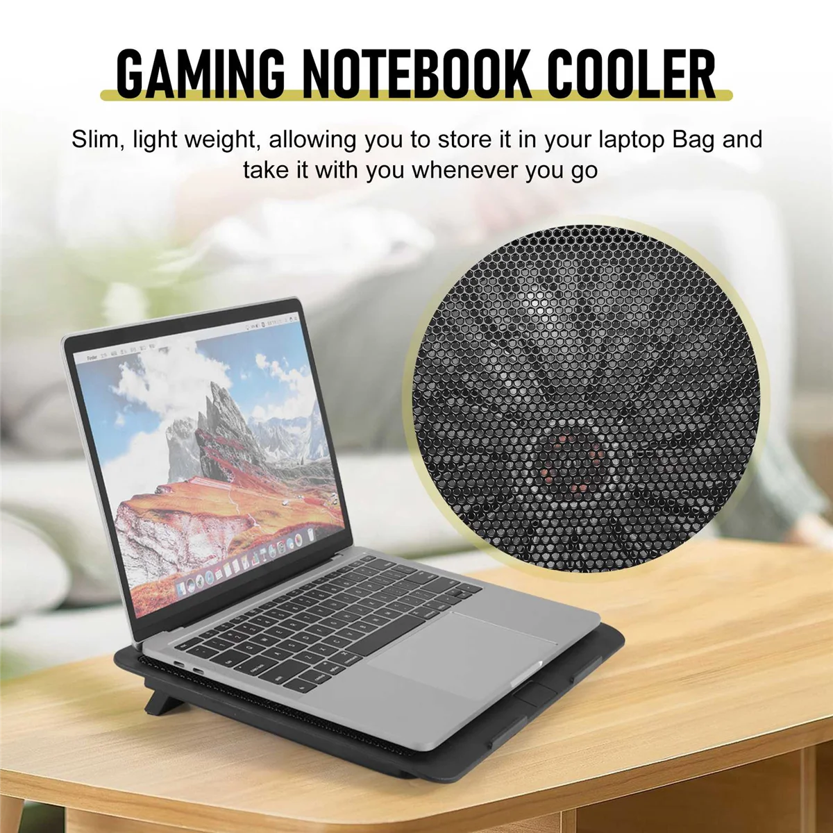 Laptop Fan Cooling Pad with Big Fans, Portable Laptop Cooling Fan with 2 in 1 USB Port, Blue LED Light, Adjustable Stand - Image 6