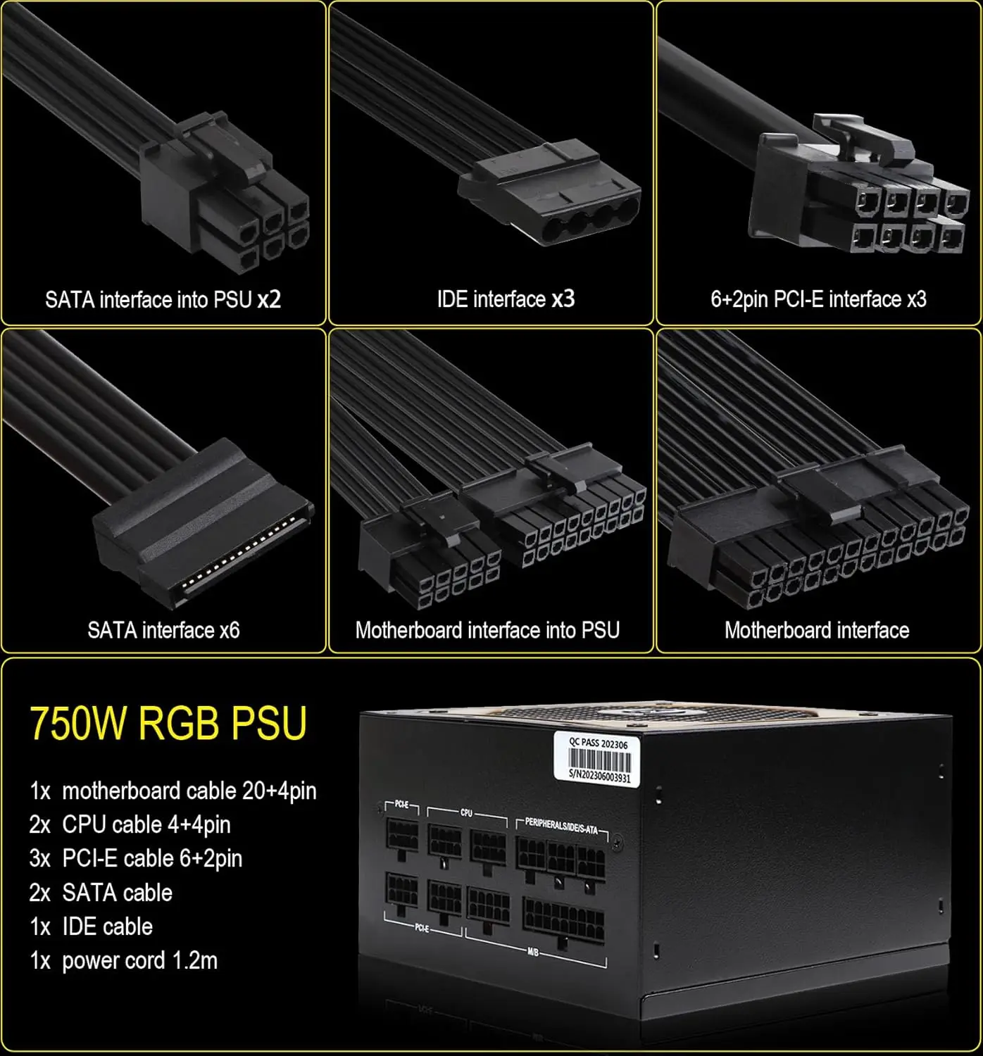 750W ATX Power Supply Full Modular 80 PLUS Bronze Computer Gaming Power Supplies Support Dual CPU - Image 5