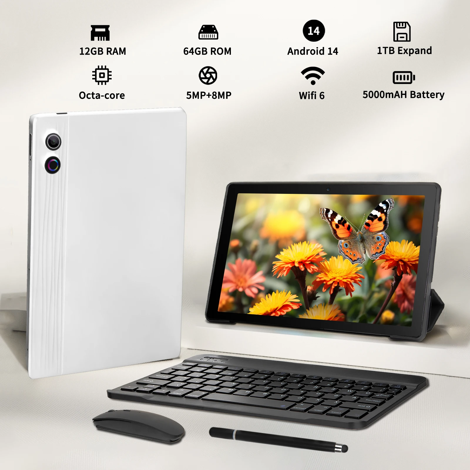 10 Inch Tablet Android 14 A523 Octa Core 12GB RAM 64GB ROM(TF 1TB) 5000mAh Face Unlocked Dual Carmera Keyboard Mouse Set PC Pad - Image 6