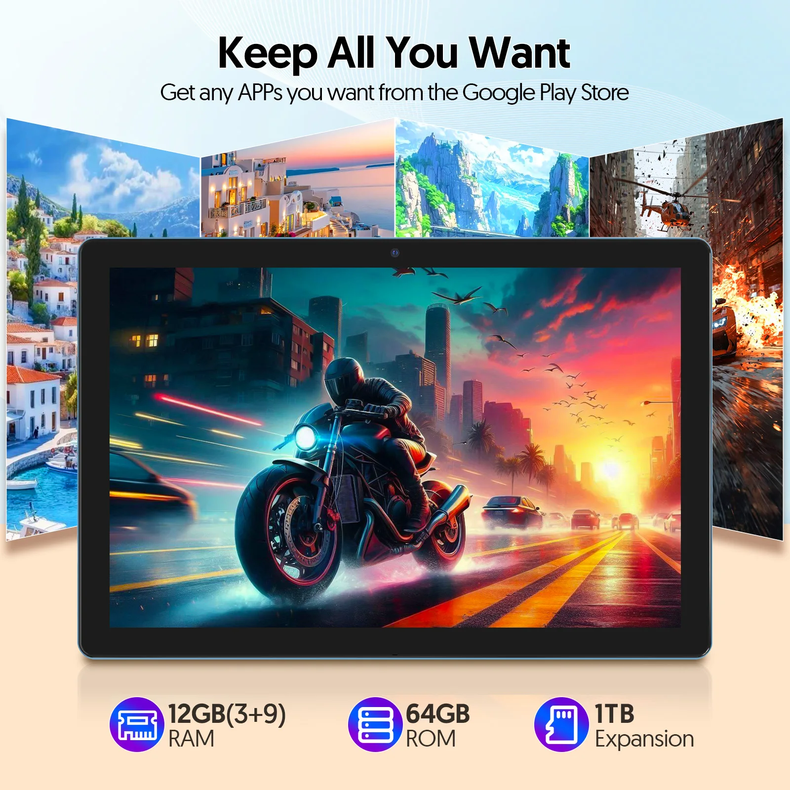 BAKEN Android 14 tablet, 10.1 inches, quad-core processor, 6GB RAM + 64GB ROM, 600GB expansion memory, 6000mAh - Image 6