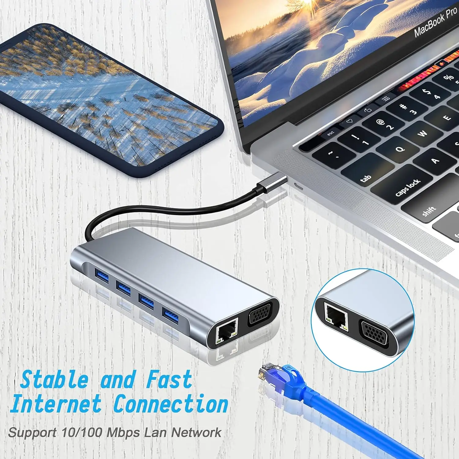 USB C HUB, USB C Adapter 11 in 1 Dongle with 4K HDMI/VGA/Type C PD/RJ45/ SD/TF Card Reader For MacBook Pro/Air M1 iPad - Image 5