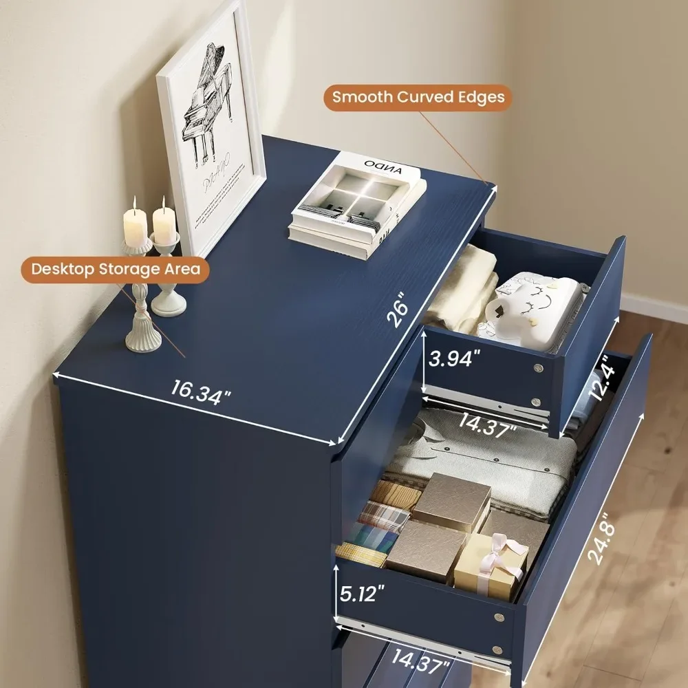 Tall Dresser for Bedroom with 7 Drawers, 51.8" Tall Blue Dressers & Chests of Drawers, Modern Wood Closet Organizer and S - Image 3