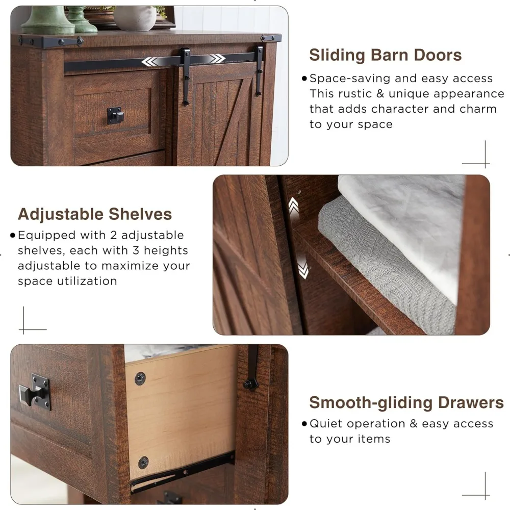 T4TREAM 5 Drawers Dresser for Bedroom w/Sliding Barn Door, Farmhouse Modern Dresser Tall 5 Chest of Drawers, Storage Organizer f - Image 5