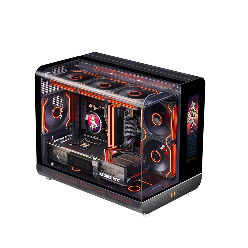 X-GAMERX HUANYI WING MATX Seaview room Case Vertical Desktop Computer 360 Water-cooled Chassis TYPE-C Interface With Screen - Image 3