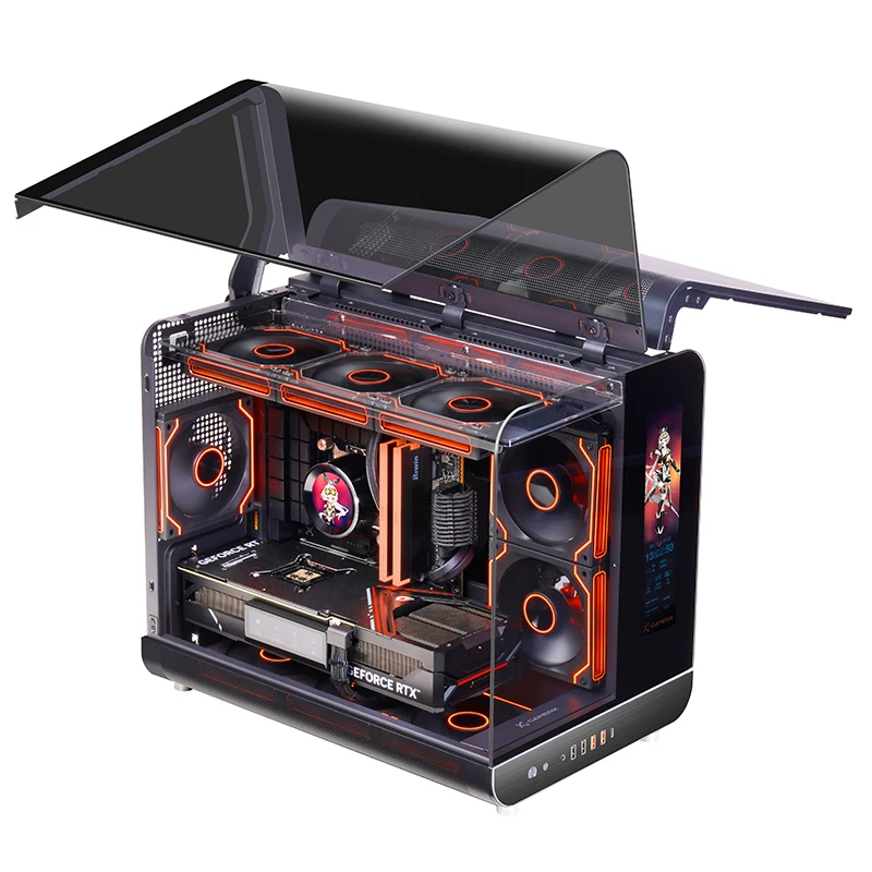 X-GAMERX HUANYI WING MATX Seaview room Case Vertical Desktop Computer 360 Water-cooled Chassis TYPE-C Interface With Screen - Image 4