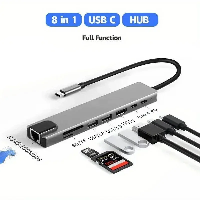 Usb 8 In 1 Type C To 4k HdTV Hub Adapter With Sd Tf Rj45 Card Reader Pd Fast Charge For Macbook Notebook Computer - Image 6