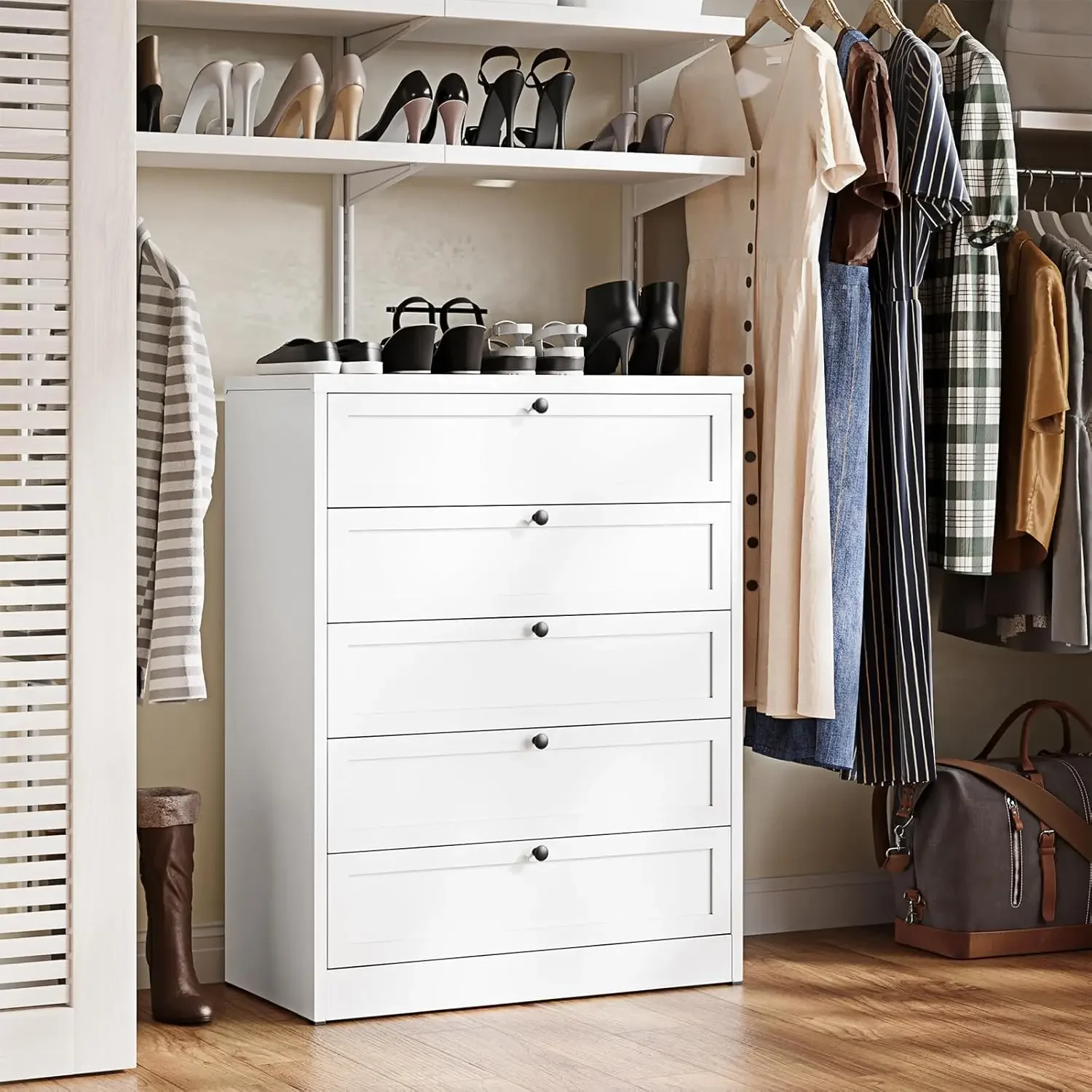 5-Drawer Dresser for Bedroom, Metal Chest of Drawers Tall White Closet Organizers and Storage Clothes, Accent Storage Cabinet - Image 5