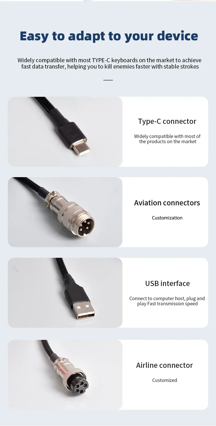 Type-C USB Port, Aviator Coiling Cable for Gaming and Desktop Computers Mechanical Keyboard Coiled Cable - Image 4
