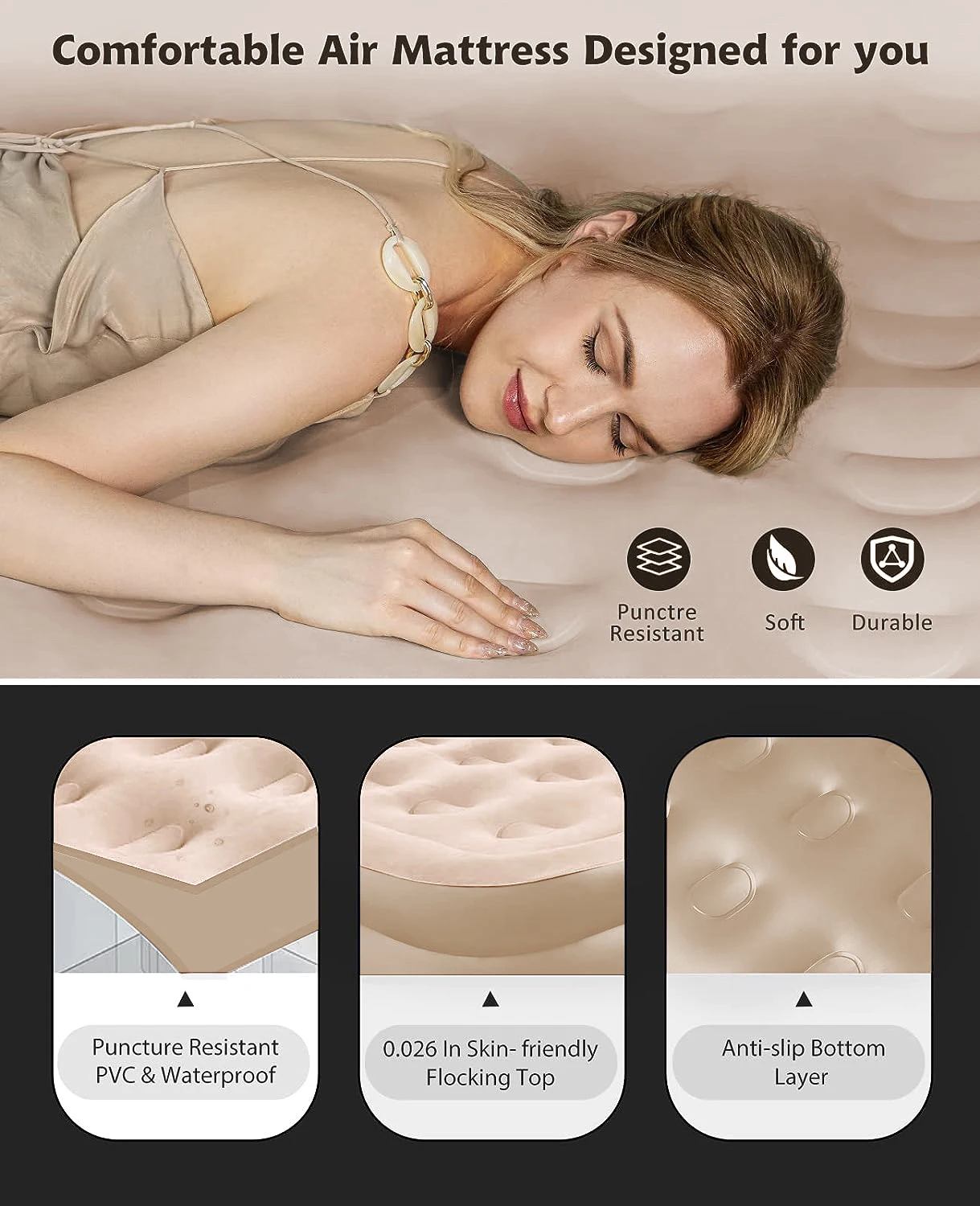 Interior Air Mattress Glamping Mats PVC Inflatable Sleeping Mattress Luxury 2 Person Camping Bed Mat Built-in Pump Thicken Mat - Image 3