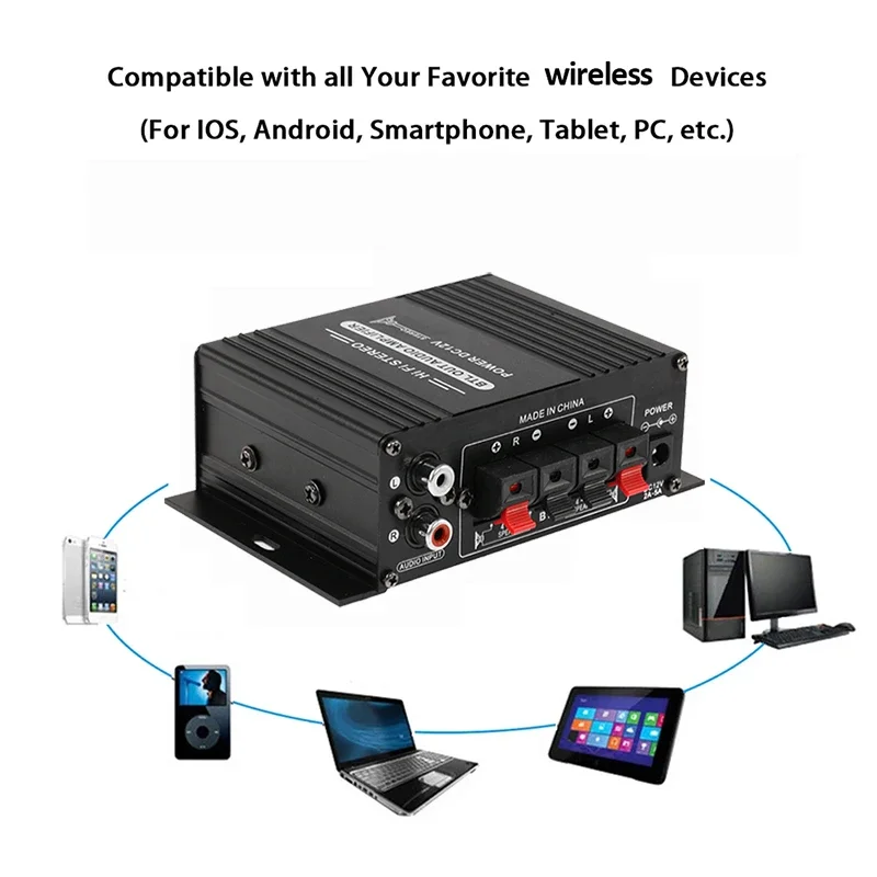 AK170 Mini Digital Power Audio Car Amplifier Blue Light Stereo Audio Amplifier for Home Theater Club Party Music 200Wx2 Power - Image 3