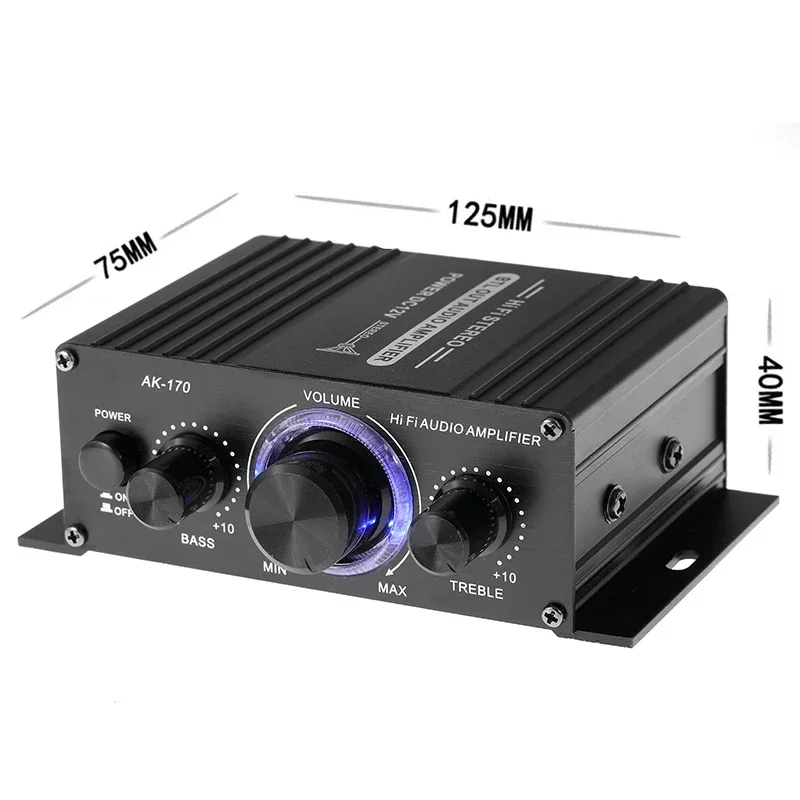 AK170 Mini Digital Power Audio Car Amplifier Blue Light Stereo Audio Amplifier for Home Theater Club Party Music 200Wx2 Power - Image 4