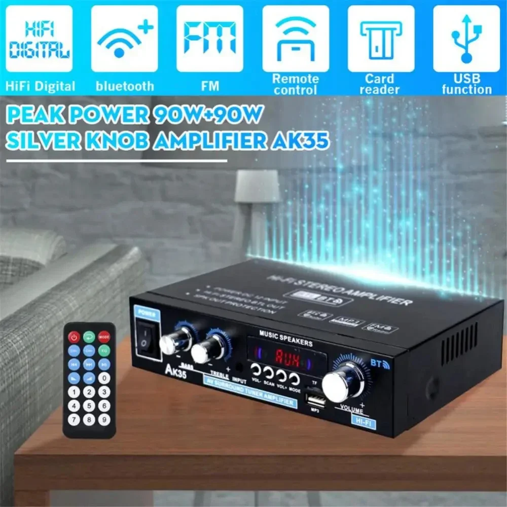 HiFi Digital AK35 Bluetooth Amplifiers MP3 Channel 2.0 Sound AMP Support 110V-240V for Home Car FM USB Remote Control - Image 4