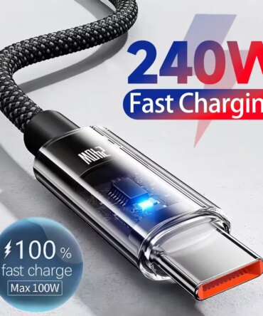 0.25/1/1.5/2M 240W Nylon USB C PD Super Fast Charging Data Cable with LED Digital Display USB To Type C Quick Charge Data Cords