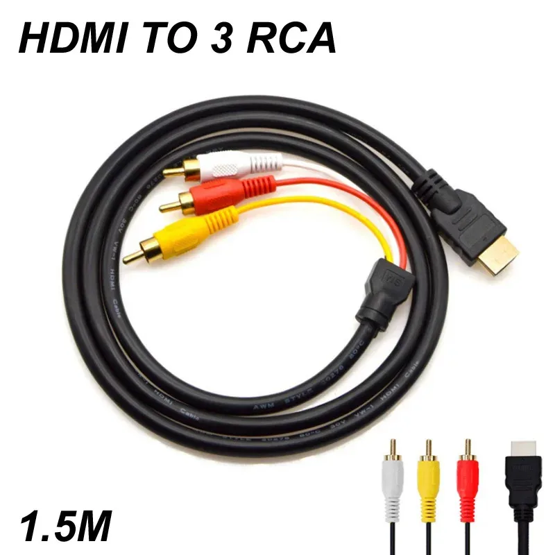 1.5M 5FT HDMI-Compatible Av Male To 3 rca Conversion TV Set-Box DV DVD Audio Video Cable to 3rca Digital Wire Converter Adapter